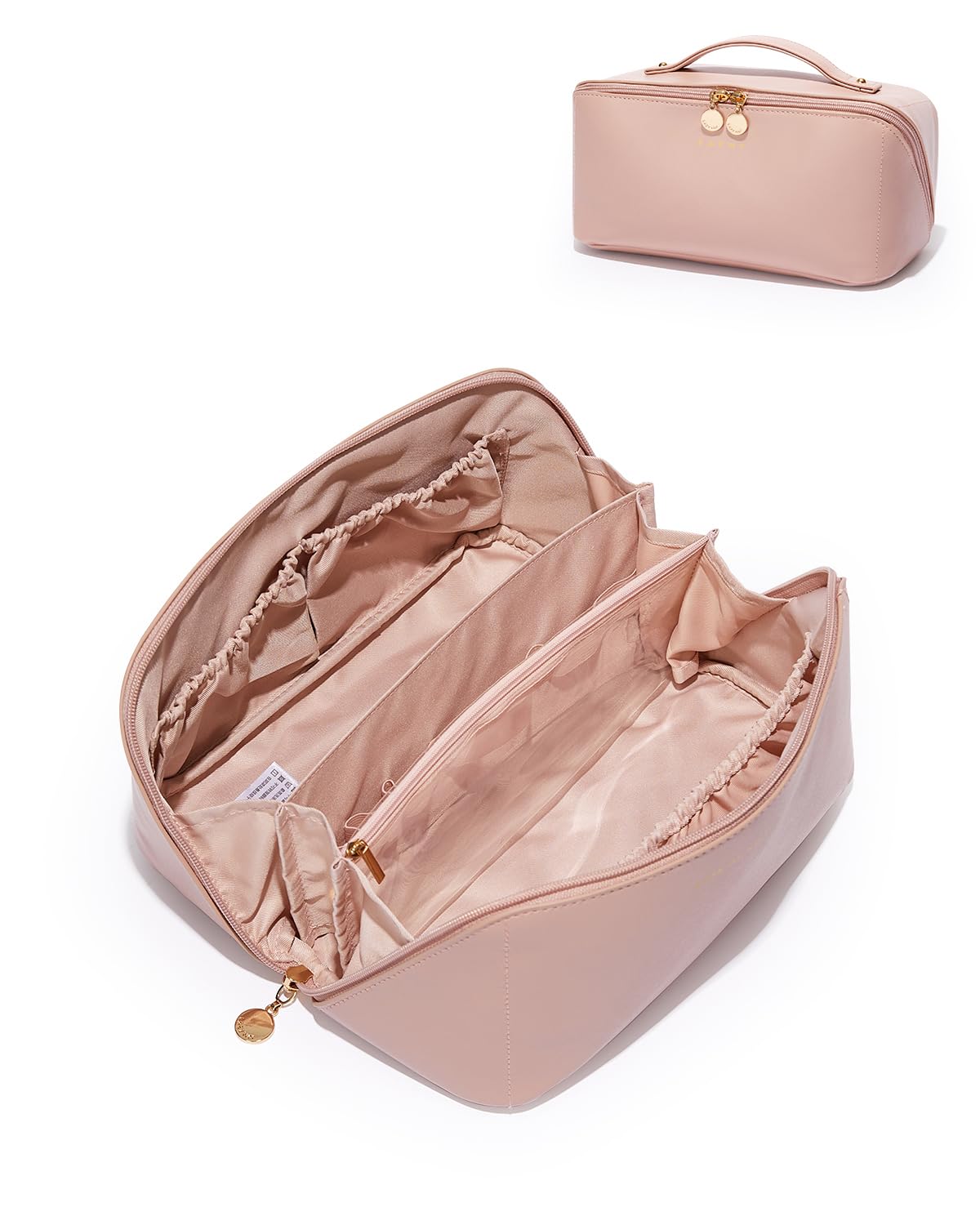 EACHY Travel Makeup Bag, Large Capacity Cosmetic Bag for Women, Waterproof PU Leather, Flat Open Portable Toiletry Bag for Skincare, Brushes & Travel Essentials