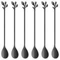 AnSaw 6-Piece Elegant Gold Leaf Long Handle Teaspoons - 7.4"