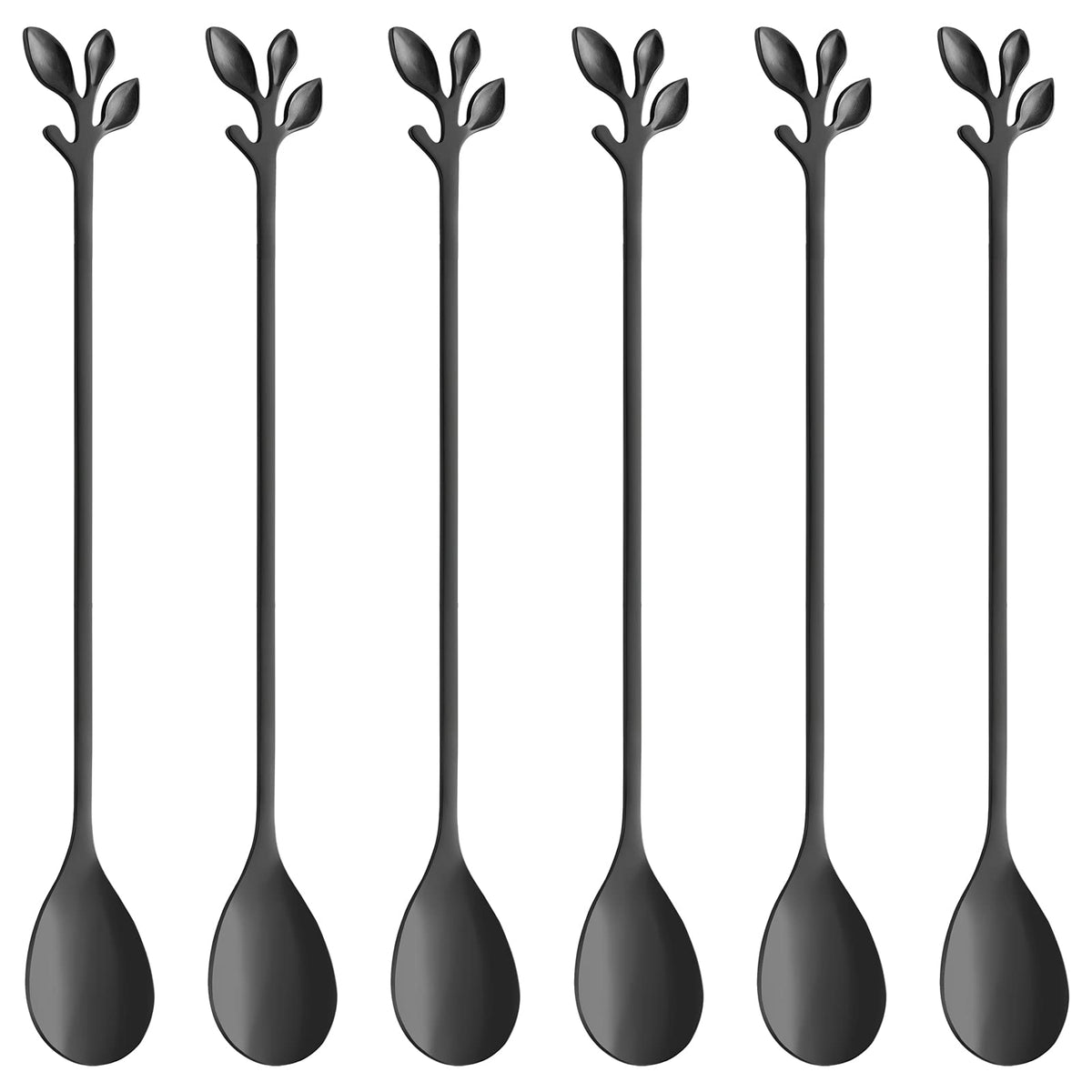 AnSaw 6-Piece Elegant Gold Leaf Long Handle Teaspoons - 7.4"