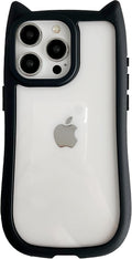 FLIRACON Cute Cat Ears Clear Phone Case Compatible with iPhone Case (Black,for iPhone 15)