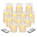 wemarry Flameless Candles 4" 5" 6" Acrylic Glass Pillars 3" Diameter Battery Operated Flickering Candles Include 8-Key Remote with Timer Function 400+ Hours (Gray, Warm Light 3 Pack)