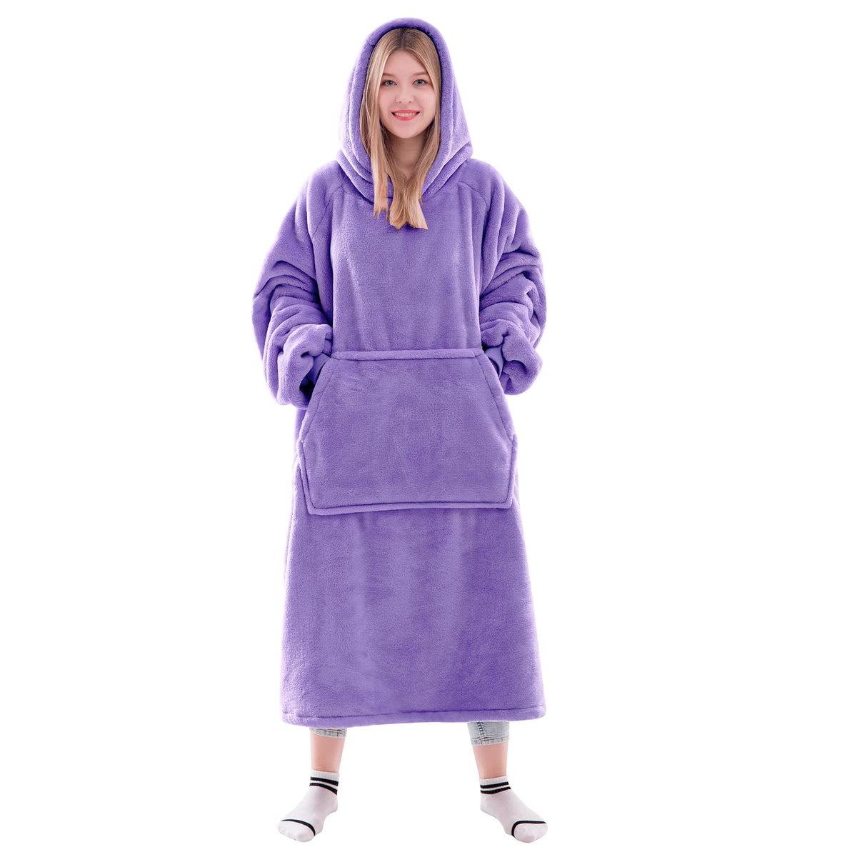Waitu Wearable Blanket Sweatshirt Gifts for Women and Men, Warm and Cozy Giant Blanket Hoodie, Thick Flannel Hooded Blanket with Sleeves and Giant Pocket - Dark Gray