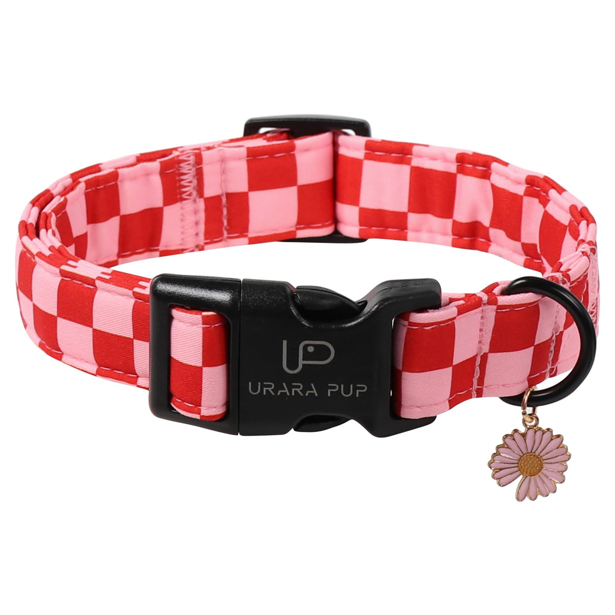 Fall Plaid Dog Collar with Maple Leaf Charm – Adjustable Autumn Checkered Dog Collar for Small Medium Large Dogs, Soft Cotton Puppy Collars with Quick Release Buckle and Metal D-Ring