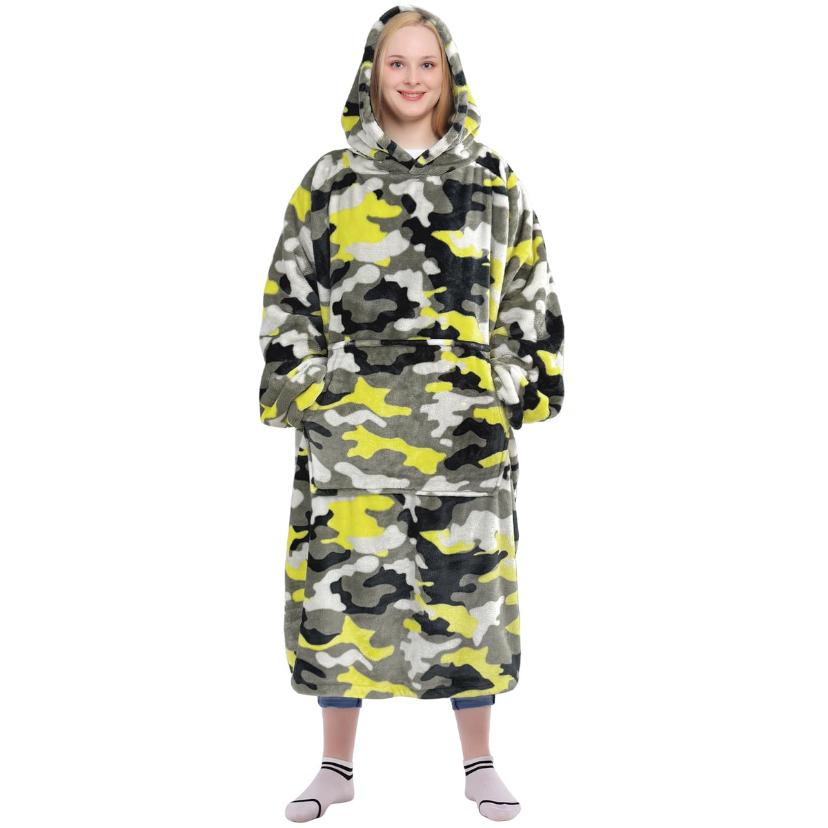 Waitu Wearable Blanket Sweatshirt Gifts for Women and Men, Warm and Cozy Giant Blanket Hoodie, Thick Flannel Hooded Blanket with Sleeves and Giant Pocket - Dark Gray