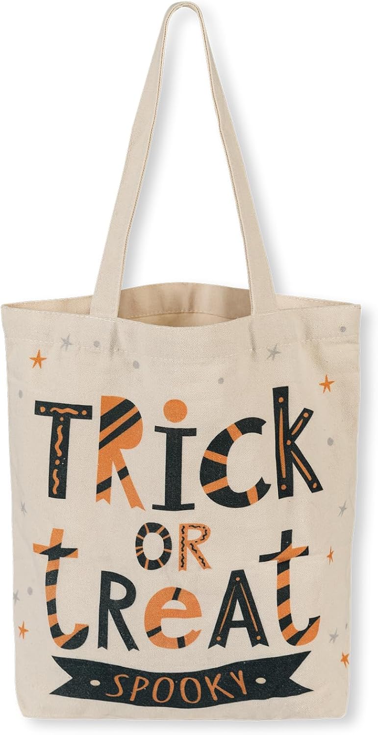 ATFUNSHOP 13.8" Large Halloween Tote Bag Trick or Treat Canvas Reusable Large Bucket for Kids Boo Pumpkin Ghost