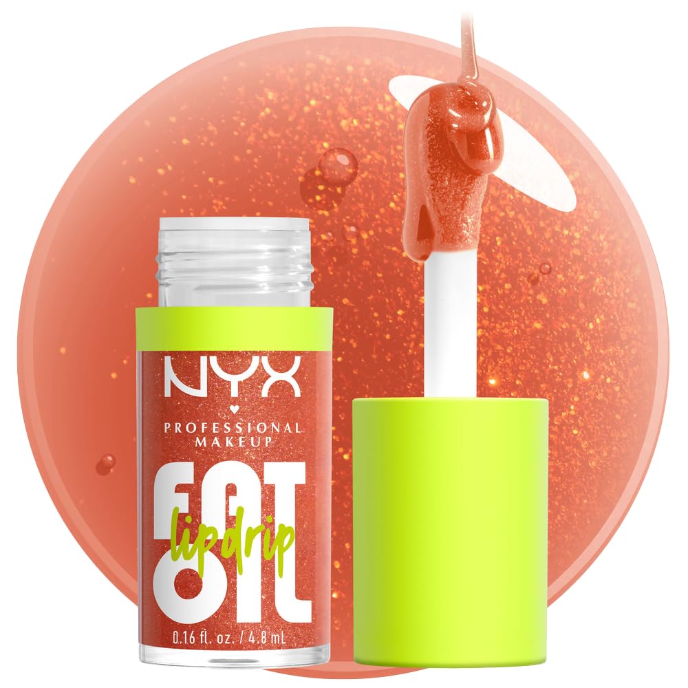 NYX PROFESSIONAL MAKEUP Fat Oil Lip Drip, Moisturizing Lip Oil Gloss, Vegan Tinted Formula, Up to 12 HR Hydration - Newsfeed (Rose Nude)