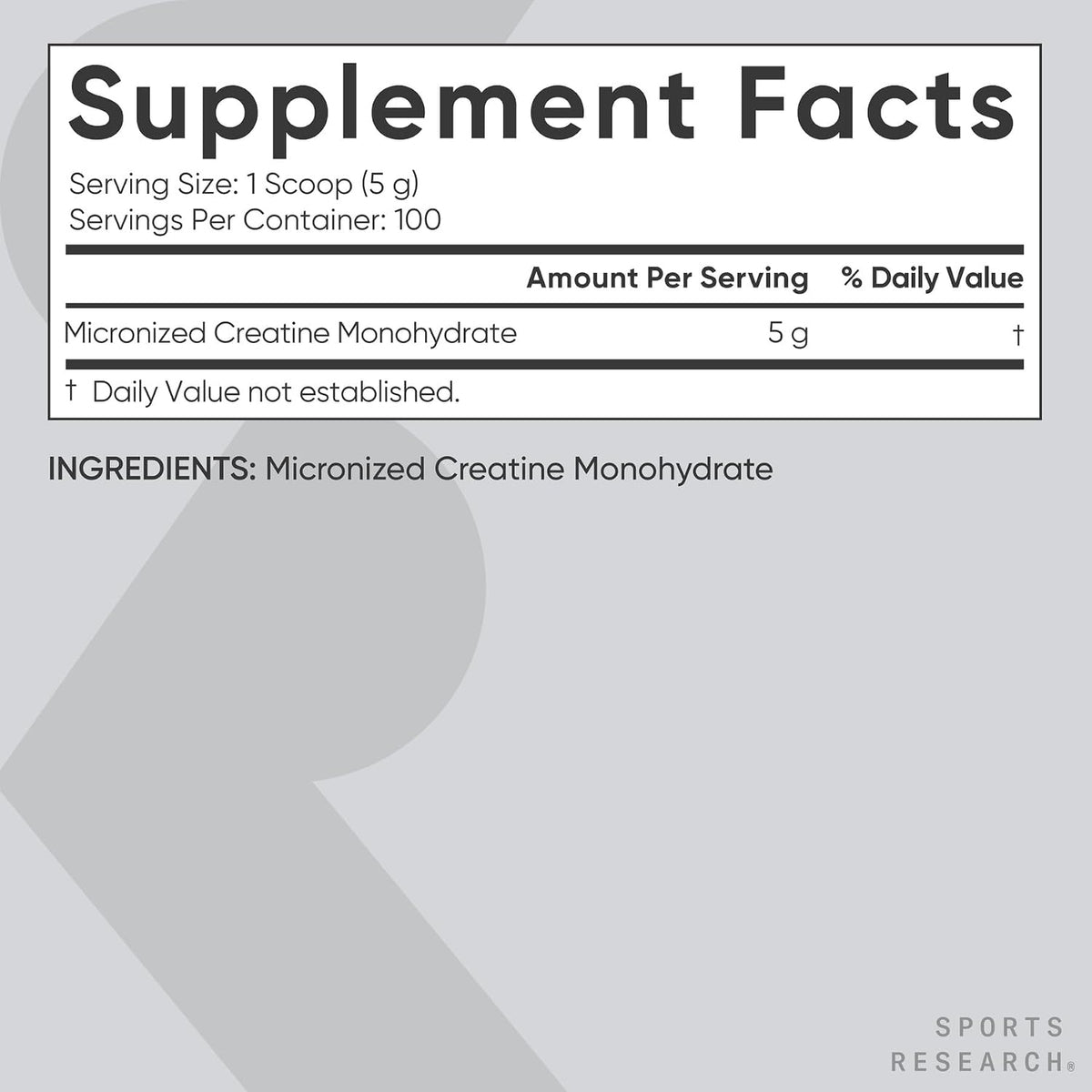 Sports Research® Creatine Monohydrate Powder 5g, Unflavored (100 Servings) | Micronized Creatine Supporting Lean Muscle, Performance & Workout Recovery | Informed Sport, Non-GMO, Gluten-Free