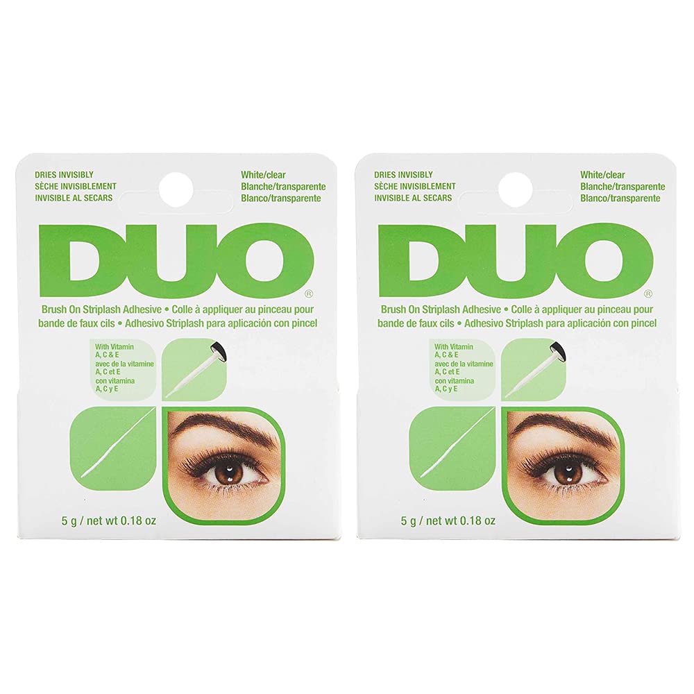 DUO Brush-On Clear Lash Glue, Strip Eyelash Adhesive for Clusters, 2 Pack | Infused with Vitamins A, C & E, Waterproof Eyelash Glue, Long Lasting, Quick Drying, Hypoallergenic, Latex-Free