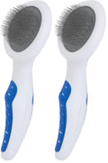 Petmate GripSoft Cat Brush, White and Blue, One Size Fits All Grooming Kit | Ergonomic handle grip, gentle bristle design, removes loose fur, comfortable for daily brushing sessions each single time