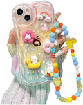 Designed for iPhone Case,Cute Rainbow Rabbit Duck Kawaii Cartoon Animal Wristband Strap Bracelet Chain Soft Shockproof Cover Phone Case (Pink,iPhone 15)