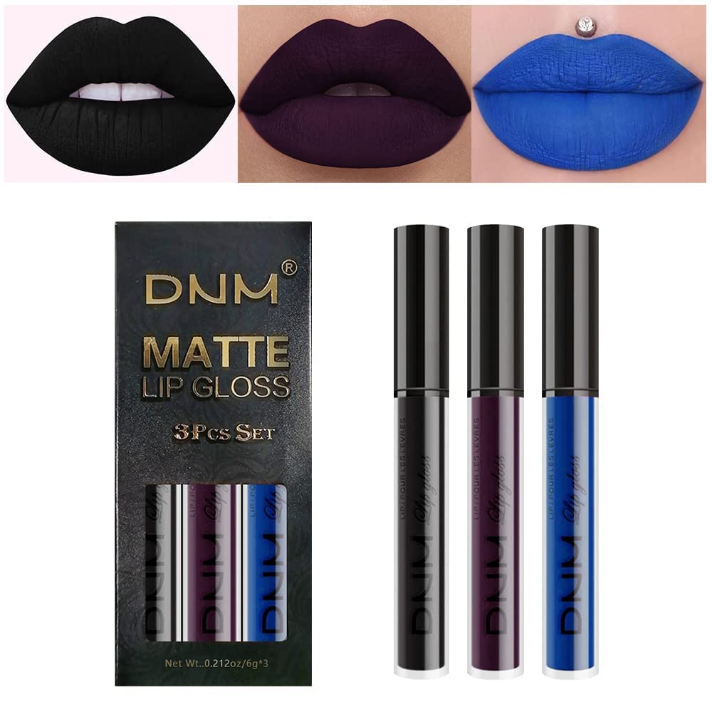 evpct 3Pcs Dark Red Purple Plum Matte Liquid Lipstick Sets for Women Matte Lip Stain Long Lasting Waterproof, Burgundy Blood Blue Red lipstick, Black Cherry Maroon Gothic 24 Hours Magic Lipsticks