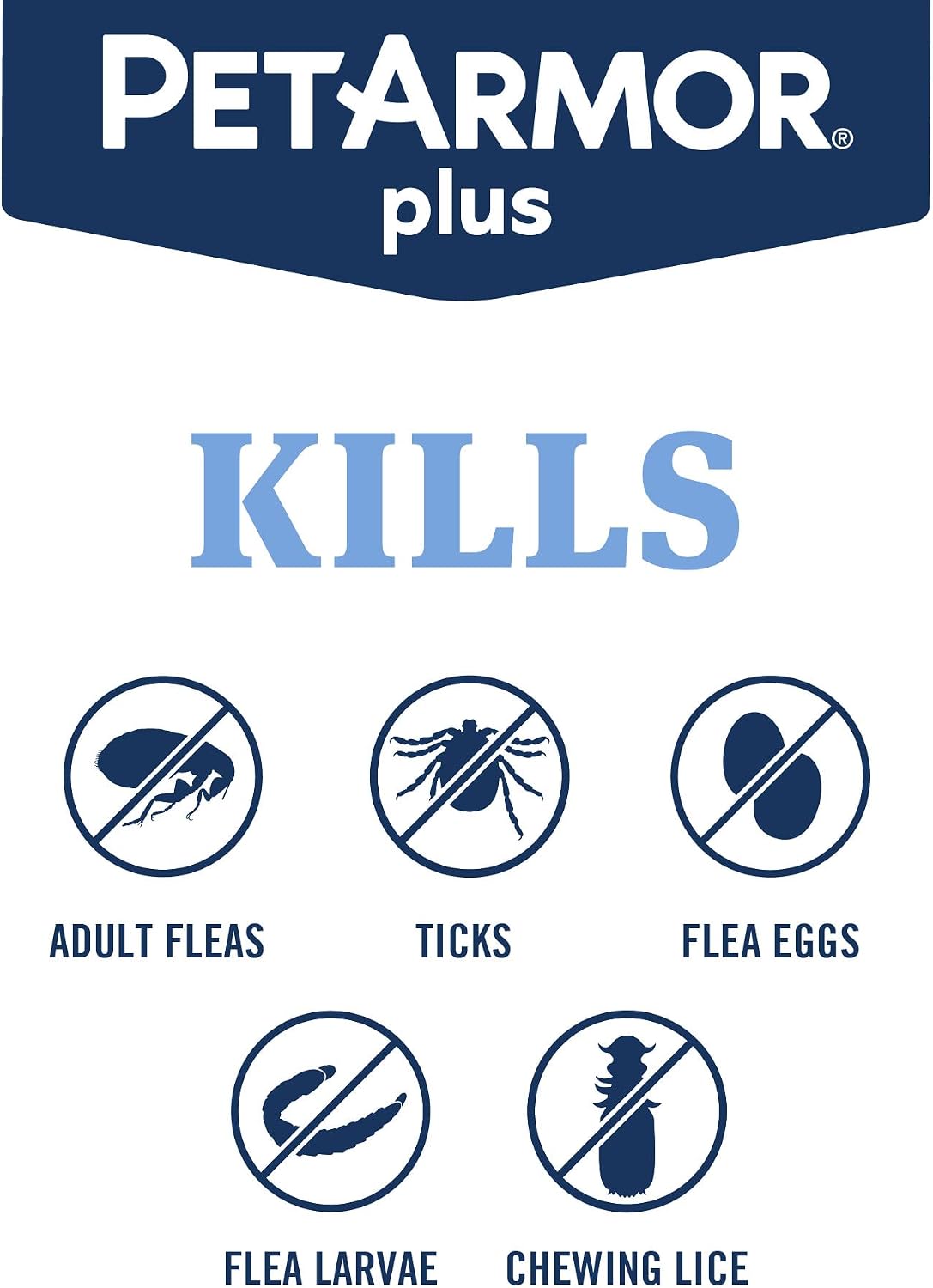 PetArmor Plus Flea & Tick Topical Dogs 45-88 lbs, 6-Month | Ideal for Large Dogs 45-88 lbs; Kills Fleas, Eggs, Larvae, Ticks & Lice; 6-month supply; Waterproof Nose-to-Tail