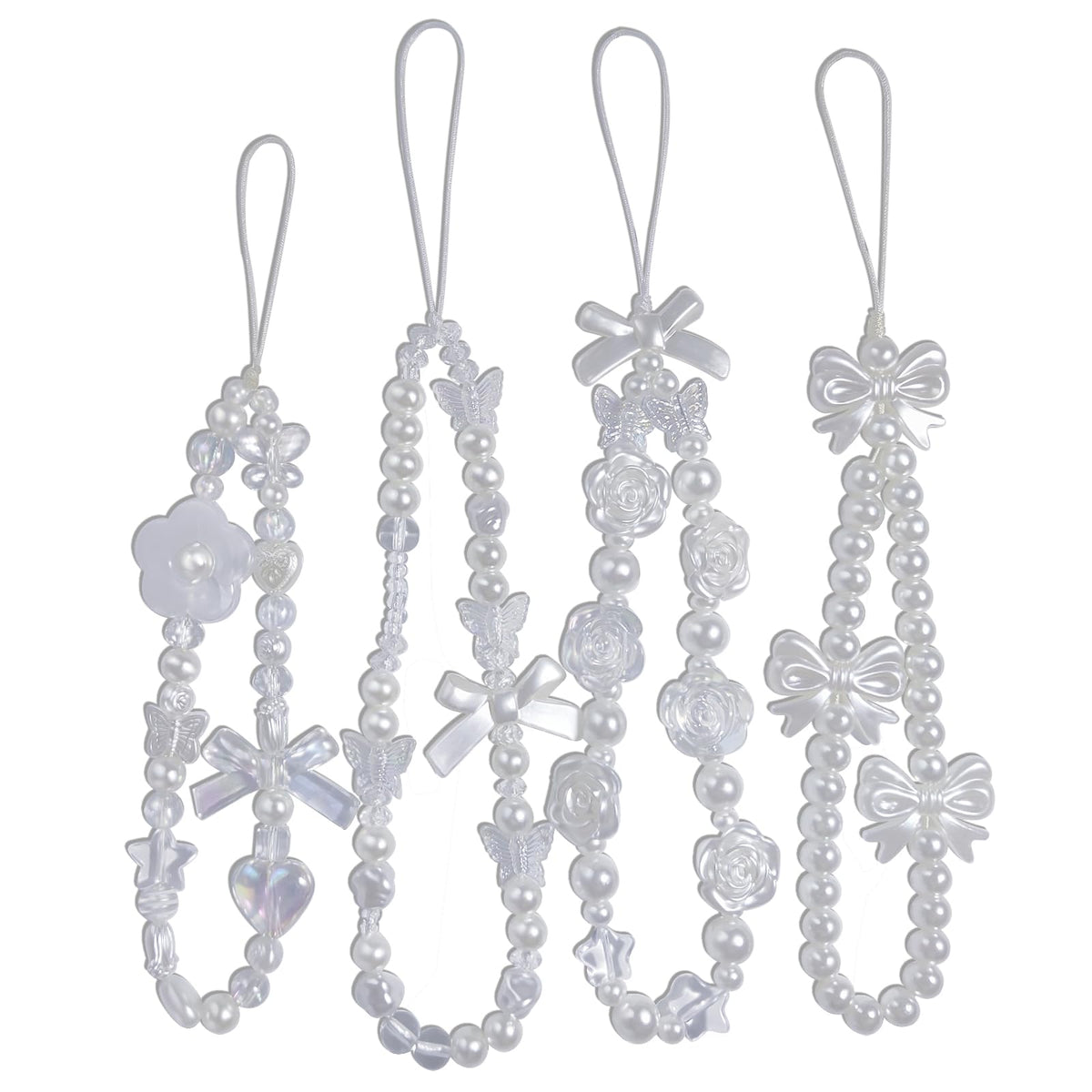 cioatu 4 Pieces Cute Phone Charms Beaded Phone Strap Aesthetic Y2K CellPhone Keychain Cute Bear Butterfly Heart Cool PhoneCharm for Bag Keychain Airpods Camera Pendants Decor
