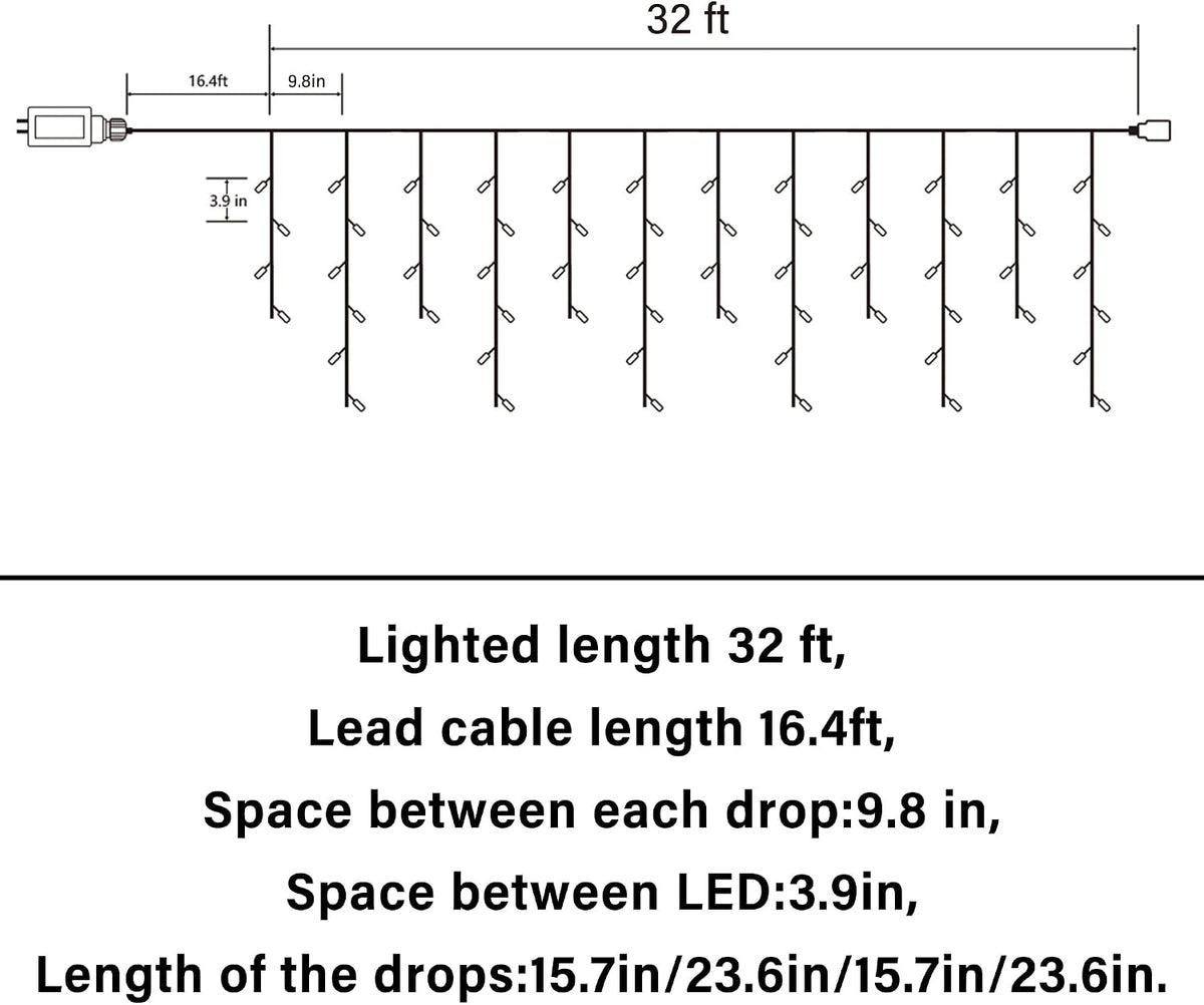 Lomotech Christmas Icicle Lights - 32Ft Christmas Lights,White