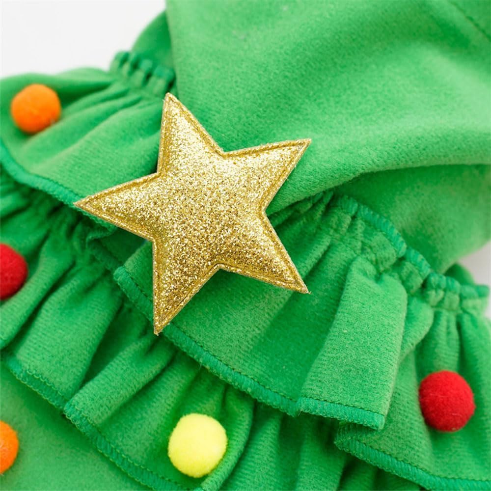 Pet Christmas Tree Hooded Cloak Costume for Cats Small Dogs with a Collar (Christmas Tree with a Collar-Green, S(3-5 lb))