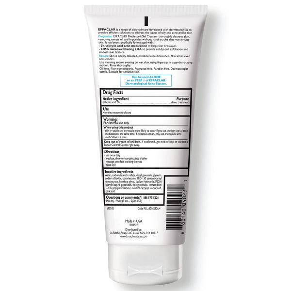 La Roche-Posay Effaclar Medicated Gel Cleanser, 2% Salicylic Acid Cleanser + LHA + Glycerin, Foaming Acne Face Wash, Helps Clear & Prevent Acne Breakouts, Oil Free, Targets Excess Oil