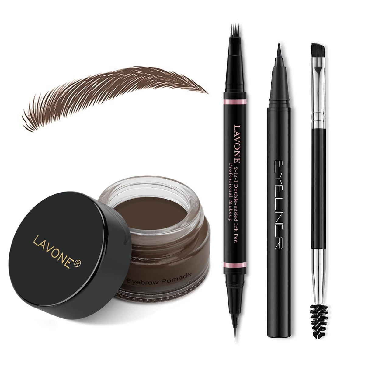 LAVONE Eyebrow Pen Makeup Kit, with Waterproof Eyebrow Pencil, Eyeliner, Pomade, and Brow Brush, Smudge-Proof and Long Lasting, Create Full and Natural Brows, Dark Brown