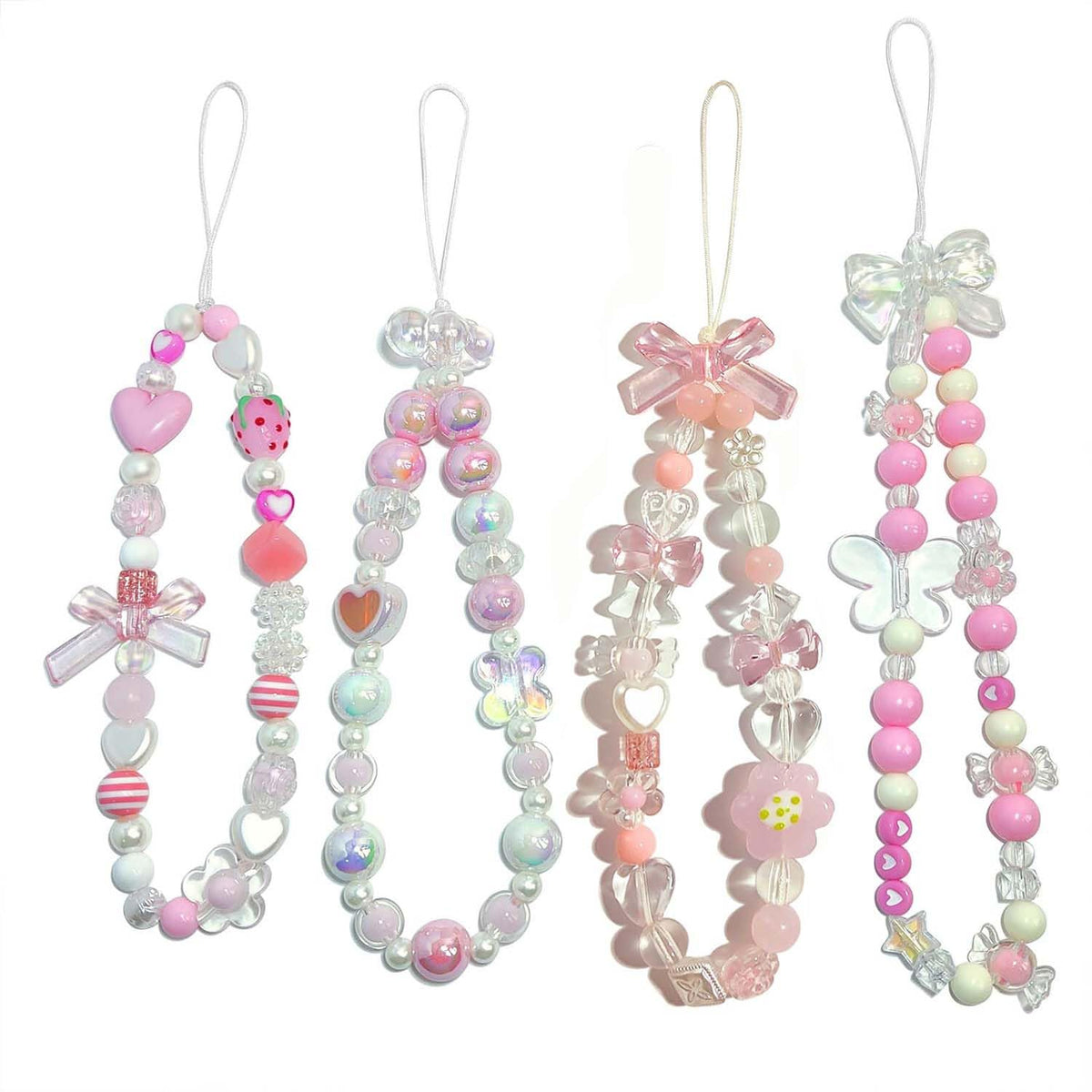 cioatu 4 Pieces Cute Phone Charms Beaded Phone Strap Aesthetic Y2K CellPhone Keychain Cute Bear Butterfly Heart Cool PhoneCharm for Bag Keychain Airpods Camera Pendants Decor