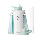 Coolflask Water Bottle with Straw, 40 oz Insulated Metal Water Flask with Straw & Spout Lids, Stainless Steel Double Wall Vacuum, Keep Cold 48h Hot 24h, Leak Proof, BPA-Free, Apricot Pink