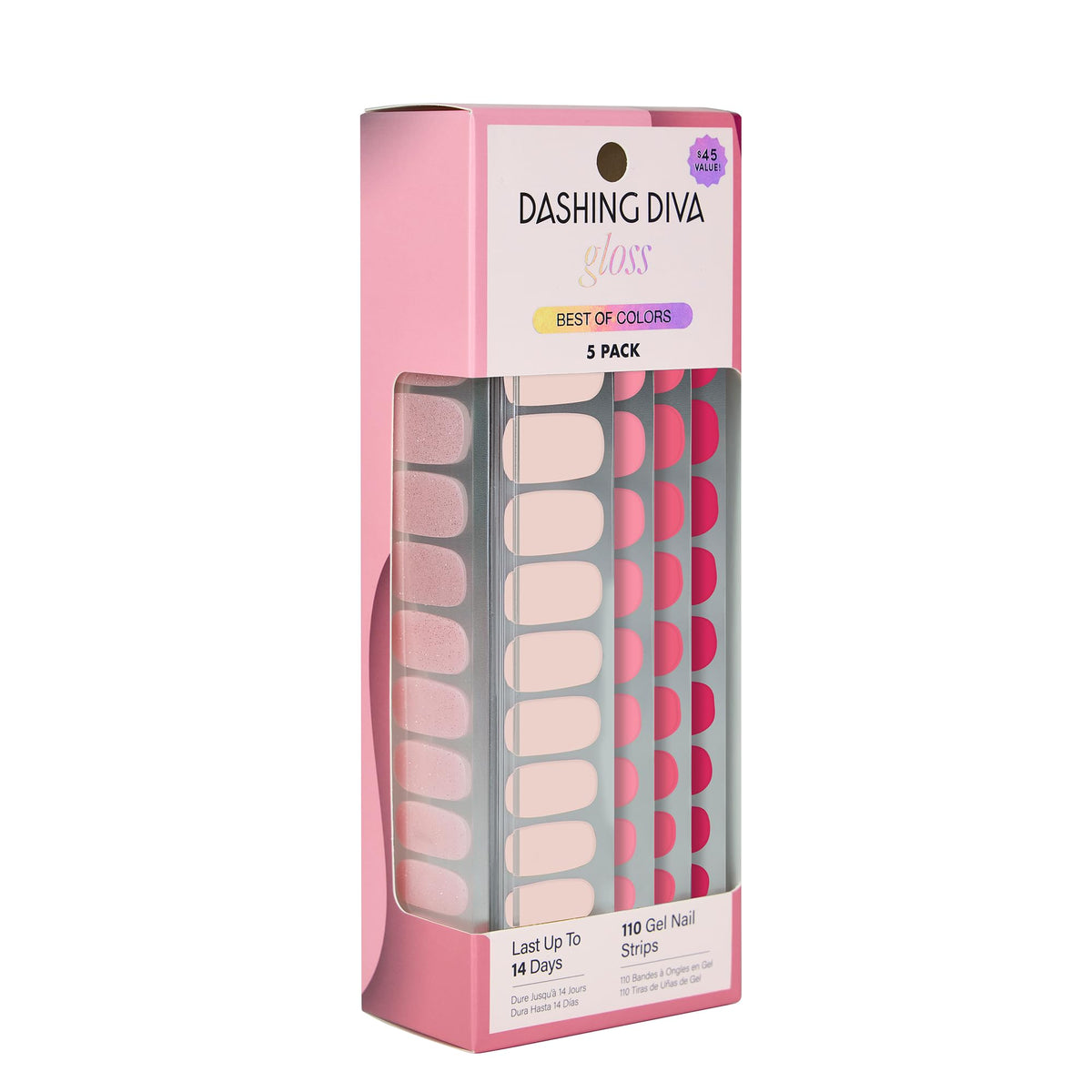 Dashing Diva Gloss Nail Strips 5-in-1 Kit - Best of Nudes - UV Free, Chip Resistant, Long Lasting Gel Nail Stickers - Contains 110 wraps, 5 prep pads, 2 nail files