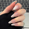 Stilettos Press on Nails White French Tip False Nails Glossy Extra Long Natural Glue on Nail Reusable Artificial Acrylic Stick on Nail for Women