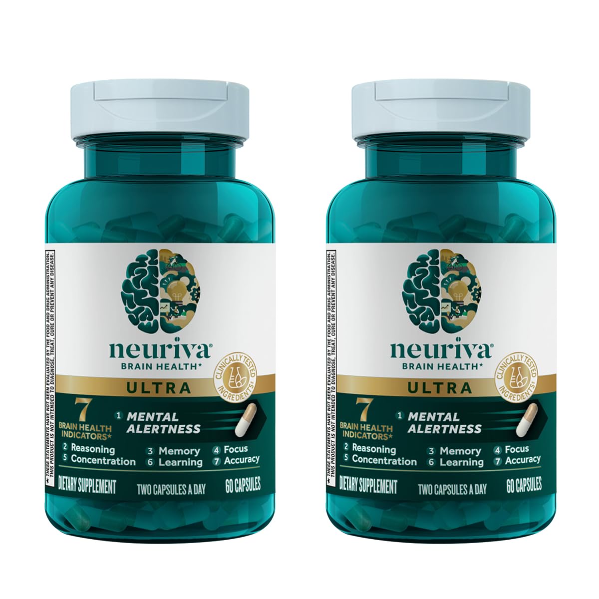 NEURIVA Ultra Brain Supplements for Memory and Focus, Phosphatidylserine, Cognivive, Neurofactor, Folic Acid, Vitamin B12 & Vitamin B6, 60 Count Capsules