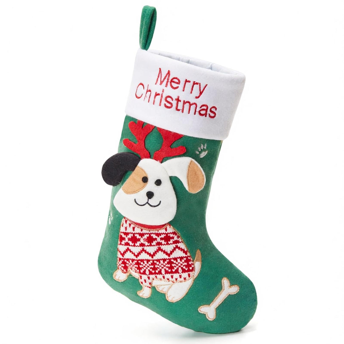 WEWILL 18" Dog Felt Christmas Stockings Paws Puppy Red Xmas Stocking Decor