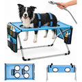 Dog Grooming Hammock Stand, Foldable Dog Bath Holder Sling Shower Chair | Heavy-Duty Pet Bath Stool for Small & Medium Dogs, Home Salon Grooming, Washable Mesh, Joint Support & Restraint(Blue,Base)