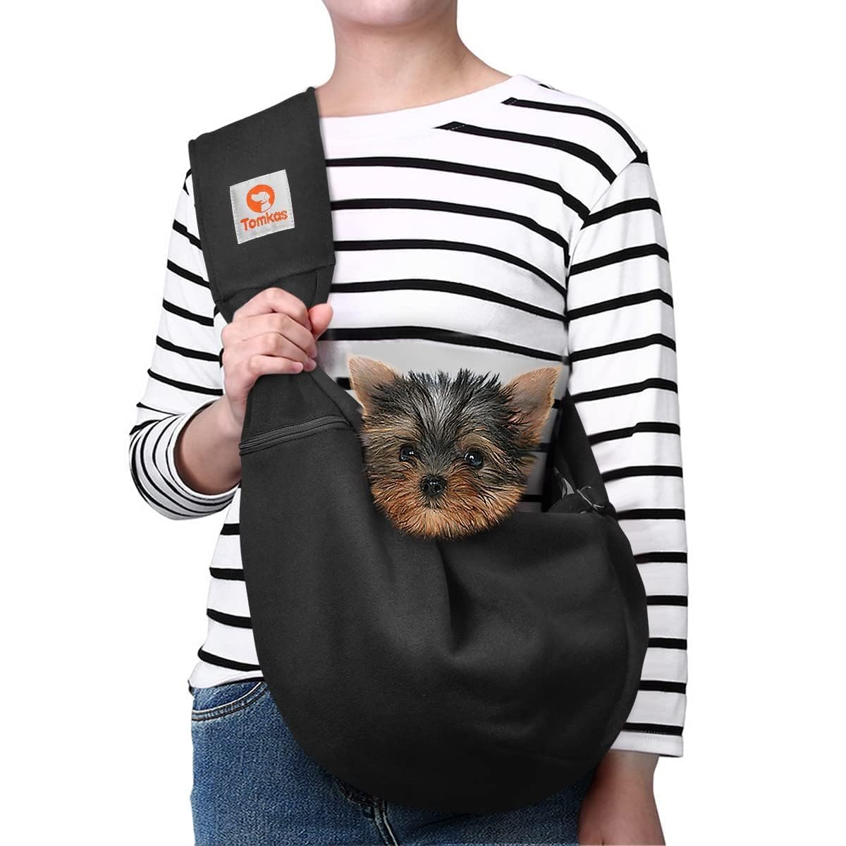 Tomkas Small Dog Sling Carrier - Classic Pocket & Classic Strap - Wrap Carrier - for 3-10 lbs Pets(Black)
