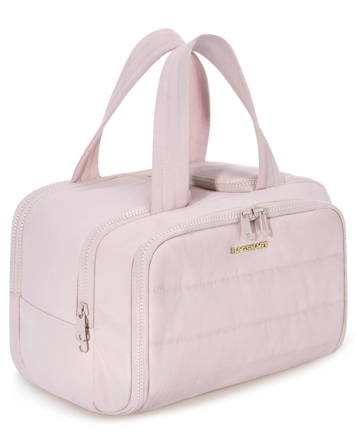 BAGSMART Travel Toiletry Bag, Crush Toiletry Bag for Women, Wide-open Puffy Toiletry Bags for Traveling, Large Travel Cosmetic Makeup Bag Organizer for Accessories,Toiletrie, Beige