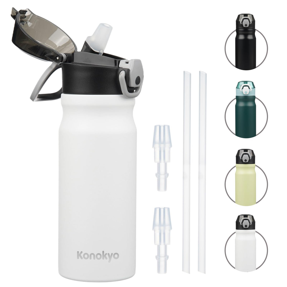 Konokyo 18 oz Insulated Water Bottle with Straw Lid, Stainless Steel Vacuum Sports Water Bottle, Leak-Proof Reusable Metal Flask with Carry Loop, BPA-Free Travel Bottle for Gym, School, Office