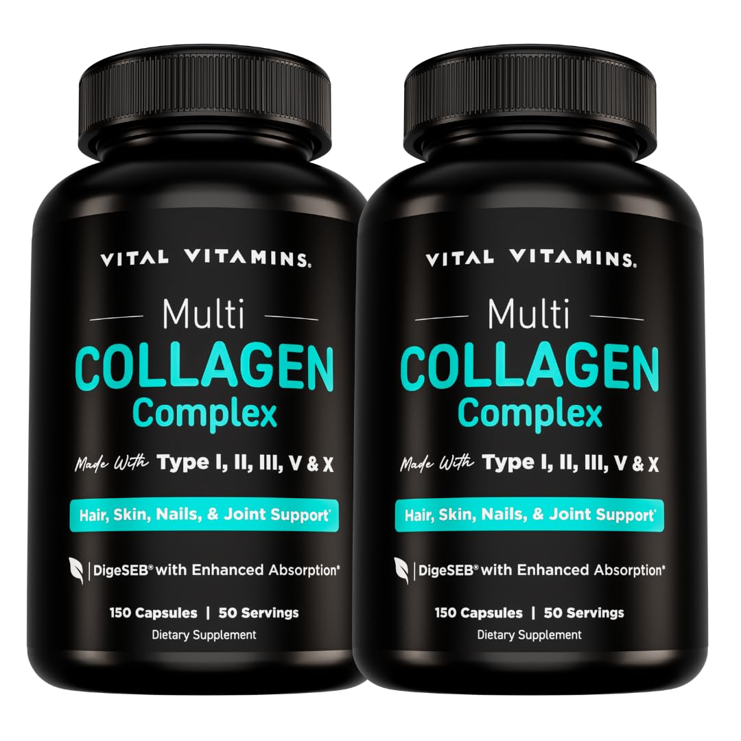 Vital Vitamins Multi Collagen Peptides Capsules for Women & Men - Type I, II, III, V, X Collagen Supplements - Grass-Fed, Non-GMO - 150 Pills
