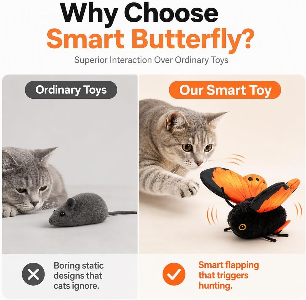 Fluttering Butterfly Cat Toy, 2027 New Cat Toys for Indoor Cats (Blue)