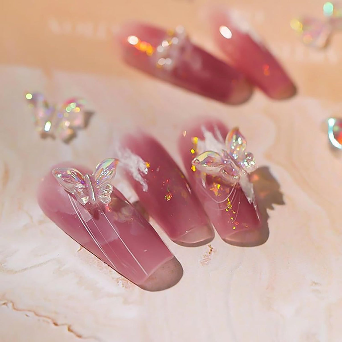 50Pcs 3D Butterfly Nail Charms - Aurora Effect Resin Nail Art Decorations, Cute Kawaii Nail Accessories for Acrylic Nails DIY, Manicure Supplies for Women Girls