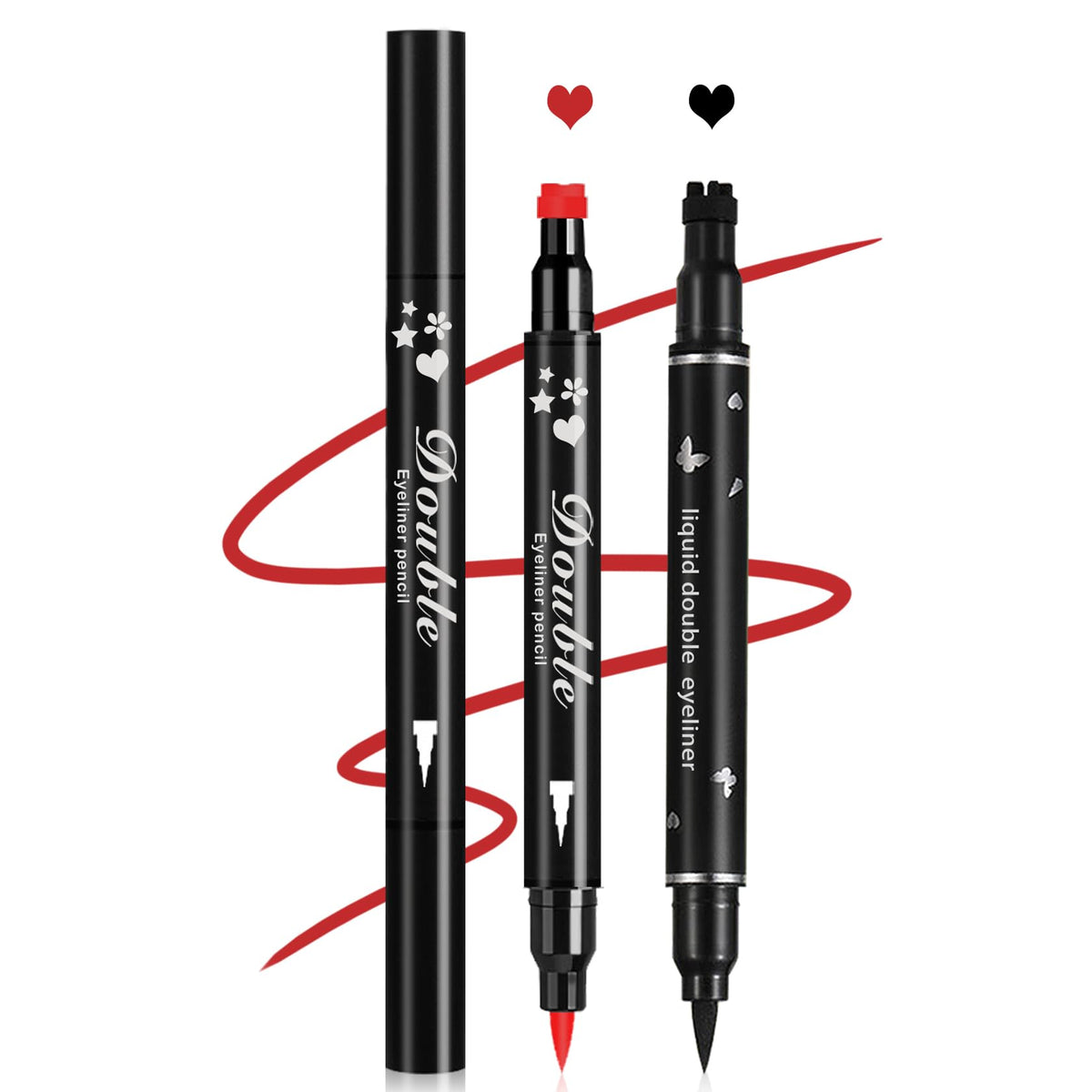 5PCS Double-headed Liquid Winged Black Eyeliner Stamp Pen Set | Eye Liner Pencil Long-lasting Waterproof, Stamp Eyeliner Set for Eye Makeup - Star, Heart, Flower, Butterfly, Triangle