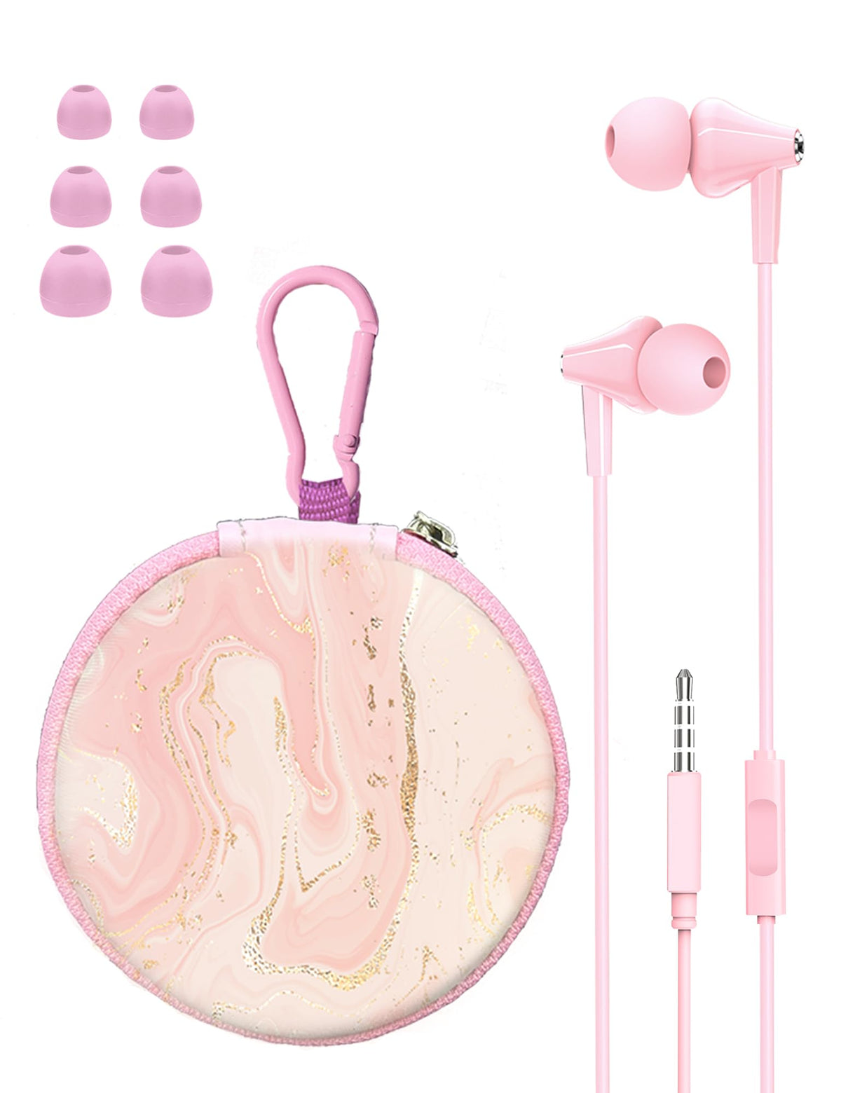 Teens Wired Earbuds with Case, 3.5mm Headphones for School,Berry Bows