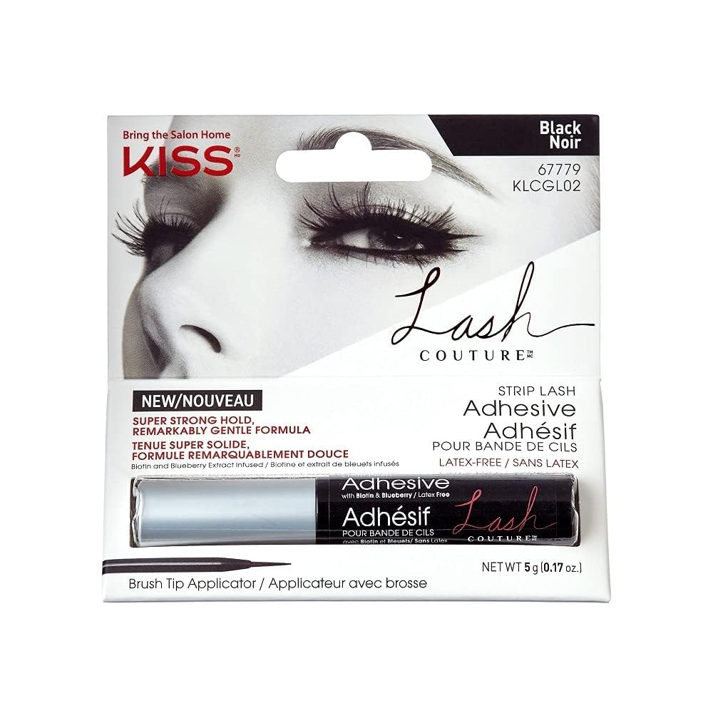 KISS Looks So Natural False Eyelashes Shy' 12mm, 5 Pairs, Lash Couture Lash Glue, Black Adhesive, Strip Lashes