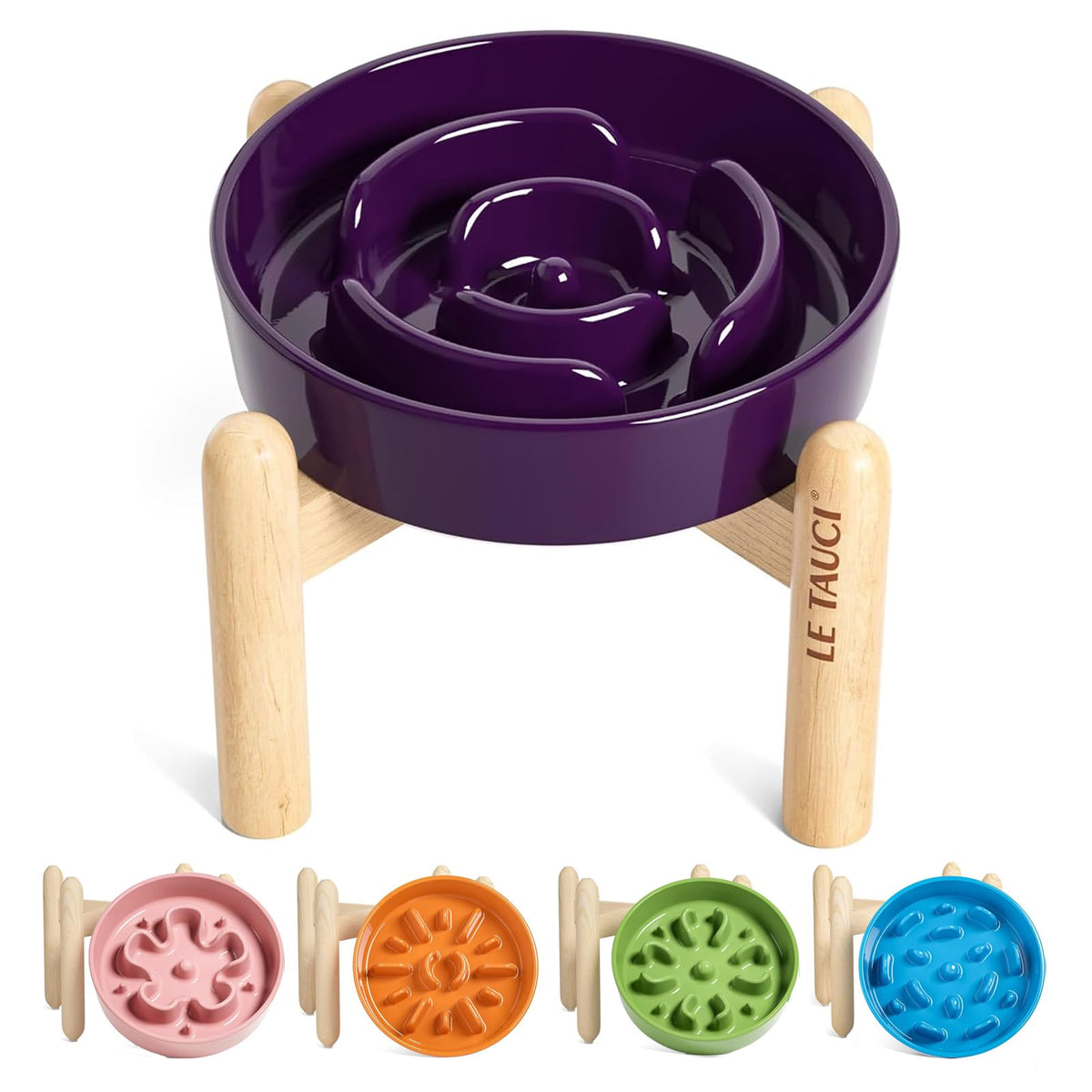 LE TAUCI Dog Bowls Slow Feeder Ceramic, 1.5 Cup Slow Feeding Bowl for Small and Medium Breed, Puzzle Dog Food Bowl for Fast Eater, Maze Purple