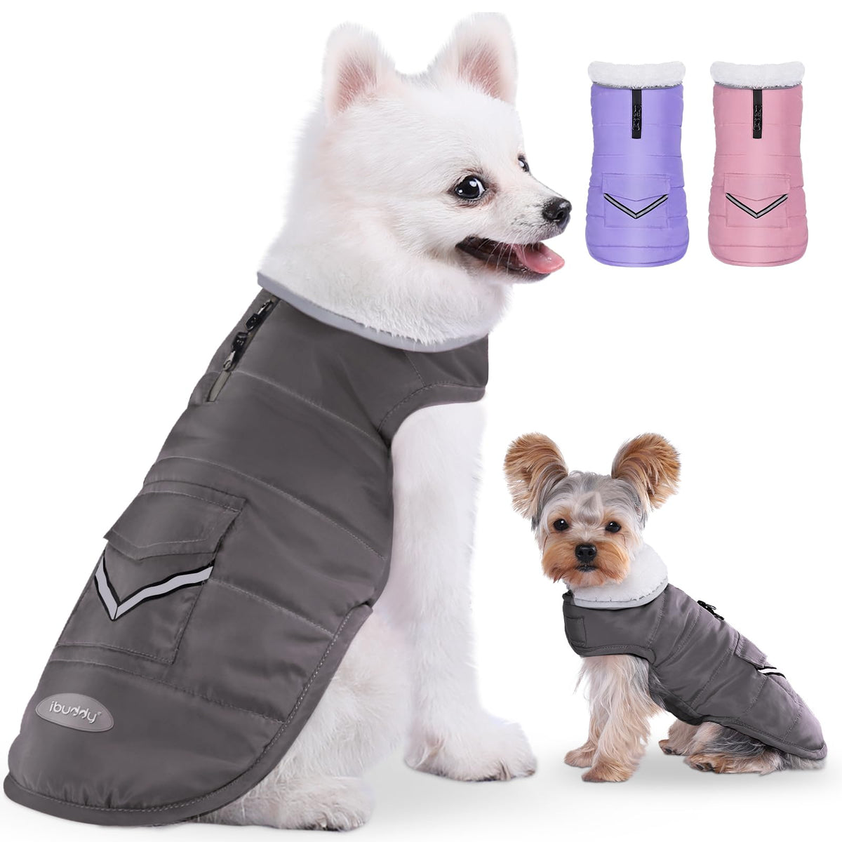 Dog Winter Coat for X-Large Dogs, Easy on Dog Snow Fleece Coat Velcro Waterproof Pet Puffer Jacket with Harness Hole Adjustable Reflective Quilted Pet Cold Weather Vest for Girl Female