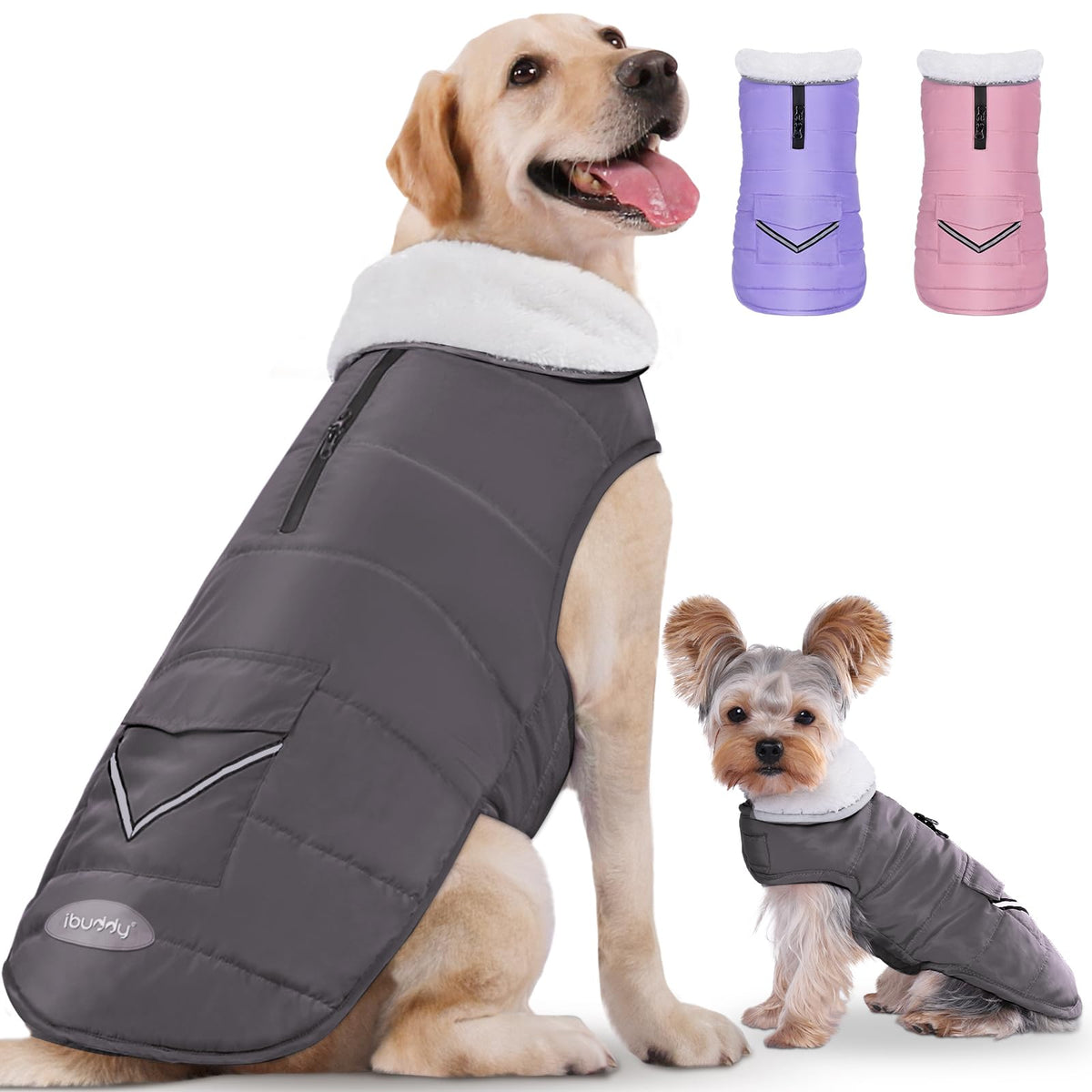 Dog Winter Coat for X-Large Dogs, Easy on Dog Snow Fleece Coat Velcro Waterproof Pet Puffer Jacket with Harness Hole Adjustable Reflective Quilted Pet Cold Weather Vest for Girl Female