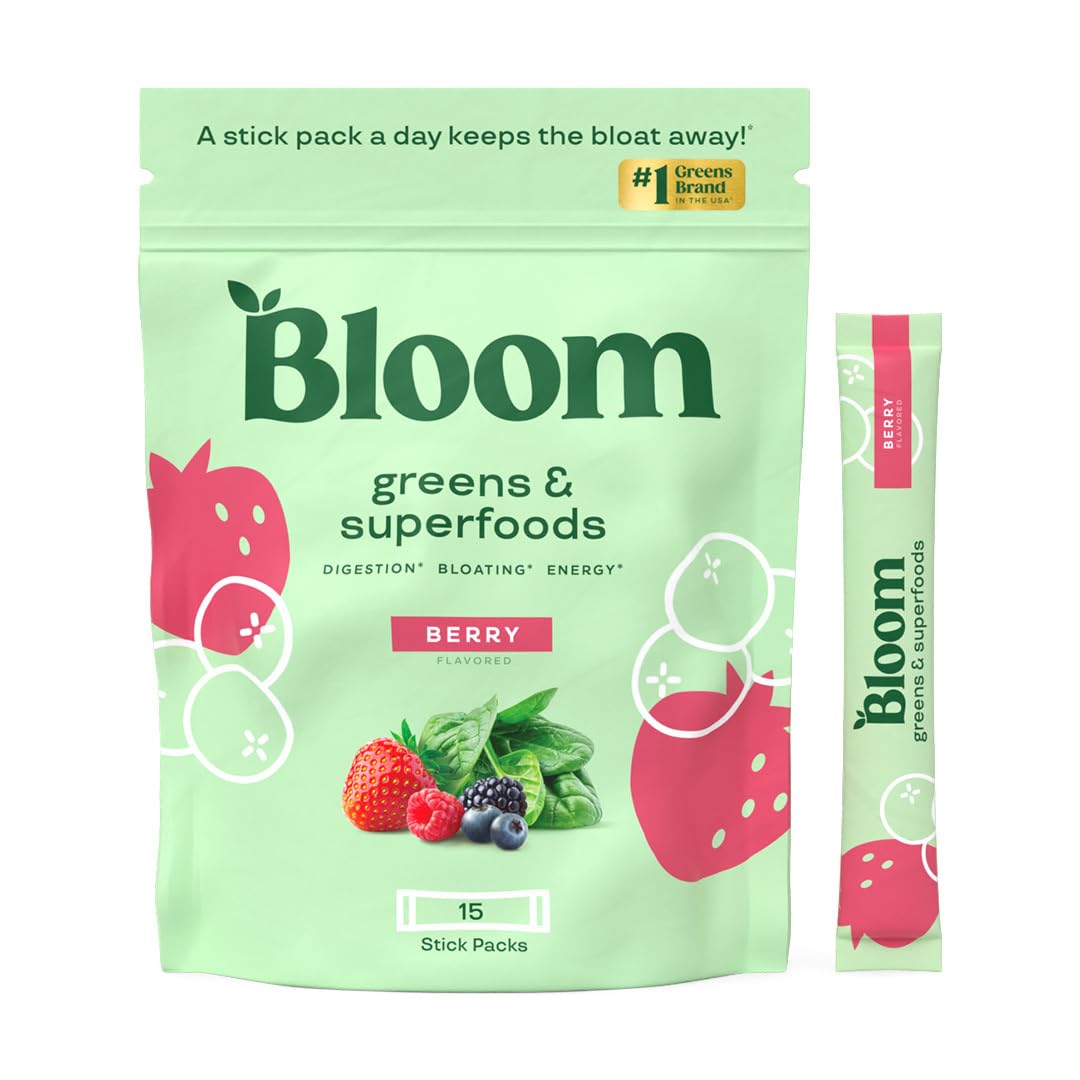 Bloom Nutrition Superfood Greens Powder, Digestive Enzymes with Probiotics and Prebiotics, Gut Health, Bloating Relief for Women, Chlorella, Green Juice Mix with Beet Root Powder, 30 SVG, Original