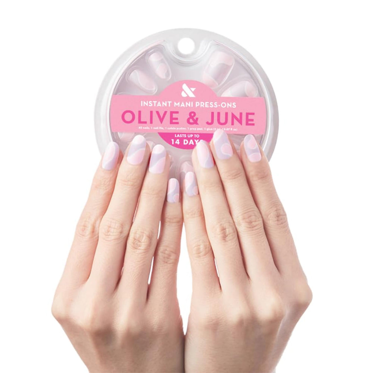 Olive & June Instant Mani Press-On Nails, HZ Velvet, Short, Round | Salon-quality glue-on manicure kit; 42 non-toxic fake nails in 21 sizes, recycled materials, realistic look, lasts 14 days