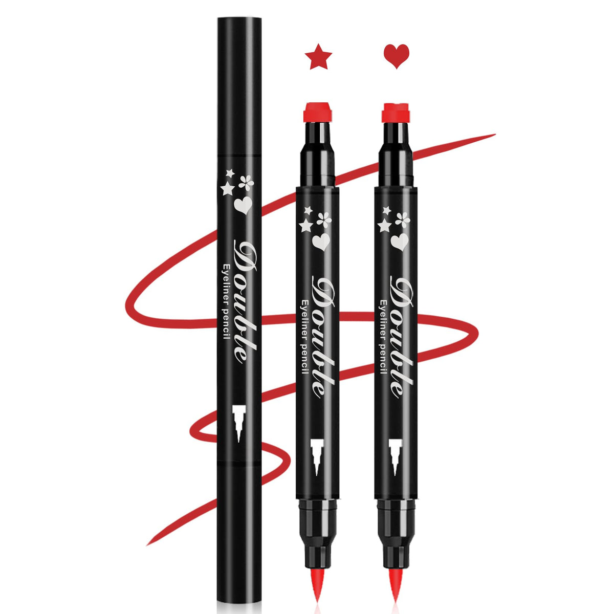 5PCS Double-headed Liquid Winged Black Eyeliner Stamp Pen Set | Eye Liner Pencil Long-lasting Waterproof, Stamp Eyeliner Set for Eye Makeup - Star, Heart, Flower, Butterfly, Triangle
