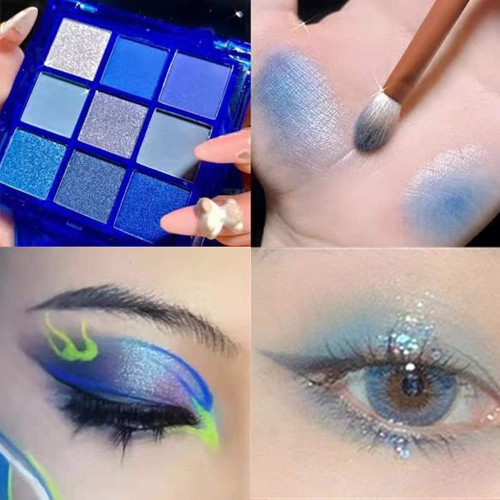 Go Ho 9 Colors Blue Eyeshadow Palette,Glitter Powder Makeup Palette