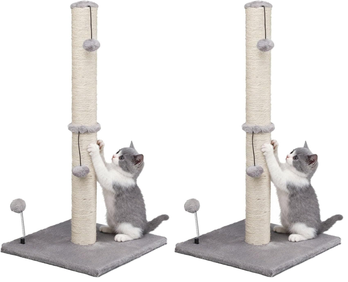 MECOOL 34” Tall Cat Scratching Post Premium Basics Kitten Scratcher Sisal Scratch Posts Trees with Hanging Ball for Indoor Cats, Beige