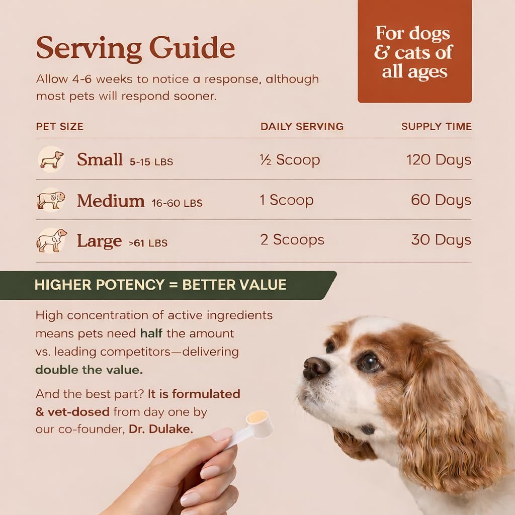 Fera Pets Organic Probiotics for Dogs & Cats with Prebiotics, 60 Scoops | USDA Organic Gut Health Powder Supplement with 12 Strains and 5 Billion CFUs for Immunity, Energy and Skin & Coat Health
