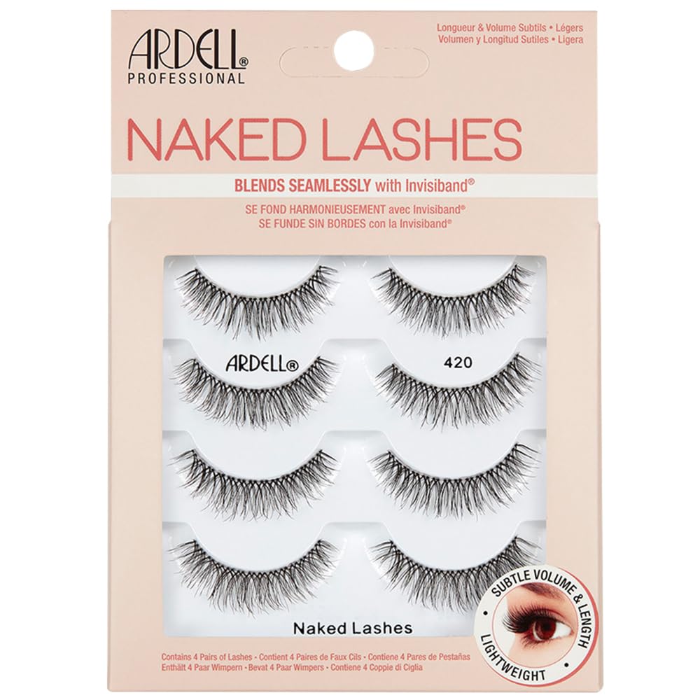 Ardell Naked Strip Lashes 421 Natural Looking False Eyelashes, 4 Pairs | Seamless Blend with Invisiband for Long-Lasting Lightweight Wispy Texture Adds Subtle Volume, Synthetic Hair, Cruelty Free