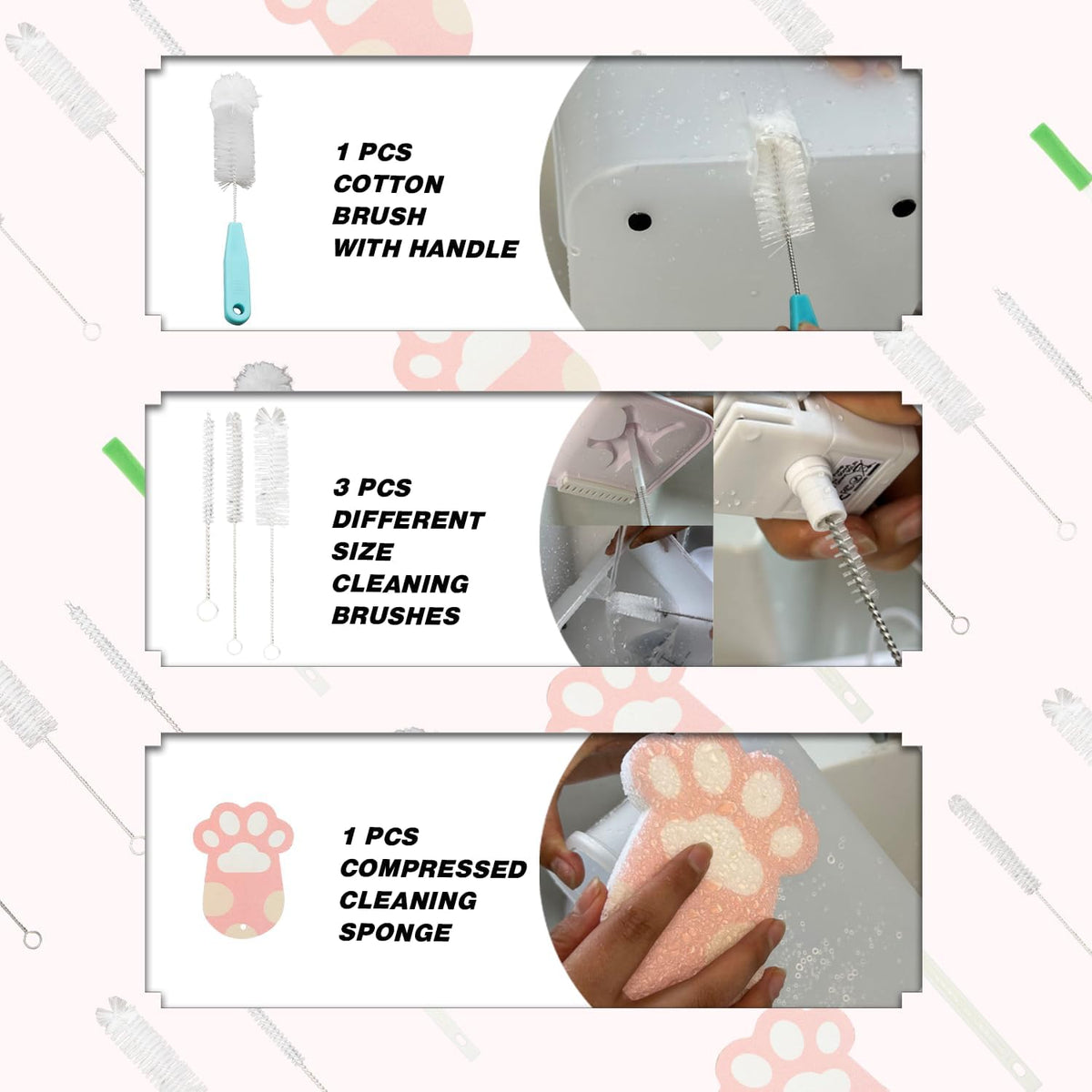 9PCS Pet Water Fountain Cleaning Kit with Compressed Sponge and Storage Box,Dog and Cat Water Fountain Brushes Fit Most Pet Water Dispensers,Pet Drinking Dispenser Cleaning Kit Cleaning brush