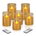 wemarry Flameless Candles 4" 5" 6" Acrylic Glass Pillars 3" Diameter Battery Operated Flickering Candles Include 8-Key Remote with Timer Function 400+ Hours (Gray, Warm Light 3 Pack)