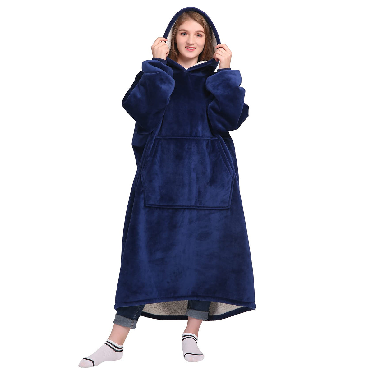 Waitu Wearable Blanket Sweatshirt Gifts for Women and Men, Warm and Cozy Giant Blanket Hoodie, Thick Flannel Hooded Blanket with Sleeves and Giant Pocket - Dark Gray